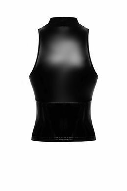 Топ Noir Handmade F324 Glam, S, black, халтер, на блискавці, вінілові вставки, комір-стійка SX0375 фото