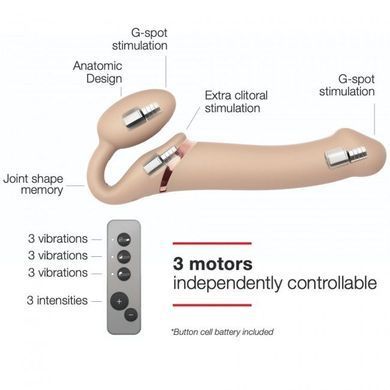 Безремінний страпон з вібрацією Strap-On-Me Vibrating Flesh L, діаметр 3,7см, пульт ДК, регульований SO3828 фото