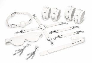 Набір Feral Feelings BDSM Kit 7 White, наручники, поножі, конектор, маска, падл, кляп, затискачі SX3982 фото