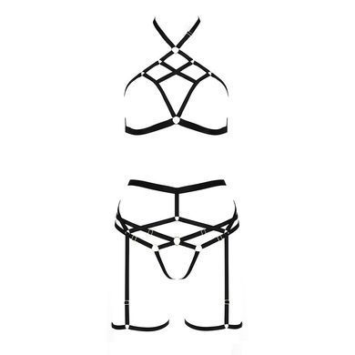 Комплект білизни MORGAN SET OpenBra black XXL/XXXL - Passion Exclusive: стрепи: трусики, ліф, пояс PS23903 фото