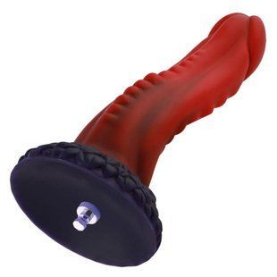 Фалоімітатор для секс-машин Hismith 8.35&Prime; Curved Silicone Dildo Red Monster Series, система KlicLok SO9966 фото