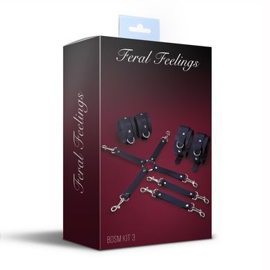 Набір для БДСМ Feral Feelings BDSM Kit 3 Black, наручники, поножі, хрестовина SO8269 фото