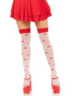 Панчохи Leg Avenue Polka Dot Mushroom Thigh Highs, One Size, біло-червоні, на резинці, малюнок &mdash; гриби SX1044 фото