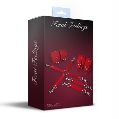 Набір для БДСМ Feral Feelings BDSM Kit 3 Red, наручники, поножі, хрестовина SO8270 фото