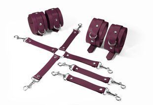 Набір для БДСМ Feral Feelings BDSM Kit 3 Burgundy, наручники, поножі, хрестовина SO8271 фото