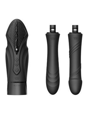 Компактна смарт секс-машина Zalo &ndash; Sesh Obsidian Black, 2 насадки, пульт ДК, кристал Swarovski SO9556 фото