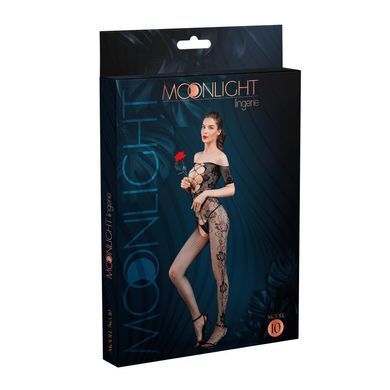 Бодістокінг з доступом Moonlight Model 10 Black, імітація шнурівки, квітковий декор, відкриті плечі SO6343 фото