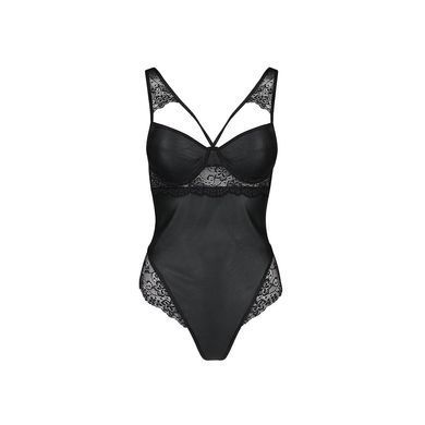 Боді з еко-шкіри та мережива Loona Body black XXL/XXXL - Passion SO5357 фото