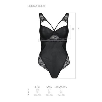 Боді з еко-шкіри та мережива Loona Body black XXL/XXXL - Passion SO5357 фото