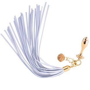 Анальна пробка з флогером LOCKINK SEVANDA White Pony-Tail Anal Rose-shape Plug SX0870 фото