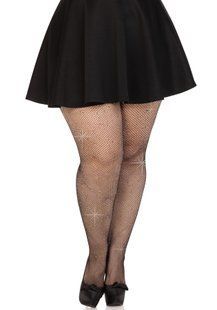 Колготки Leg Avenue Rhinestone micro net tights Plus size Black, дрібна сітка, стрази SX1729 фото