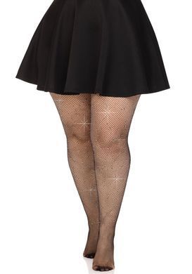 Колготки Leg Avenue Rhinestone micro net tights Plus size Black, дрібна сітка, стрази SX1729 фото