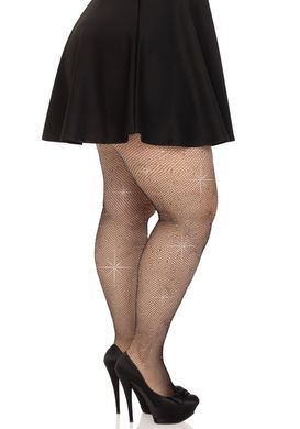 Колготки Leg Avenue Rhinestone micro net tights Plus size Black, дрібна сітка, стрази SX1729 фото
