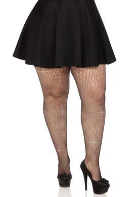 Колготки Leg Avenue Rhinestone micro net tights Plus size Black, дрібна сітка, стрази SX1729 фото