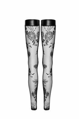 Панчохи без миска Noir Handmade F243 Tulle stockings with patterned flock embroidery, S SX0155 фото