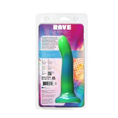 Фалоімітатор, що світиться в темряві, ADDICTION Rave 8&Prime;, Glow in the Dark Dildo Blue Green, 20,3 см SO6849 фото