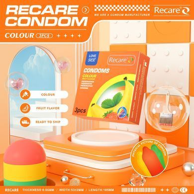 Презервативи Recare Color Fruit Flavour Condoms 3 шт, аромати: м'ята, банан, полуниця SX3318 фото