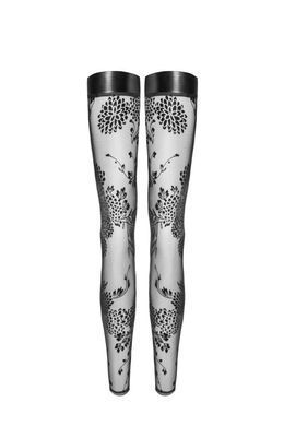 Панчохи без миска Noir Handmade F243 Tulle stockings with patterned flock embroidery, XL SX0158 фото