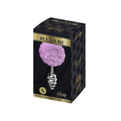 Металева анальна пробка Кролячий хвостик Alive Fluffy Twist Plug S Purple, діаметр 2,9 см SO6306 фото