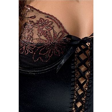 Корсет з пажами BRIDA CORSET black L/XL - Passion Exclusive, трусики, шнурівка PS22713 фото