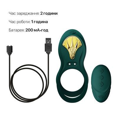 Смарт ерекційне кільце Zalo BAYEK Turquoise Green, подвійне з ввідною частиною, пульт ДК SO6644 фото