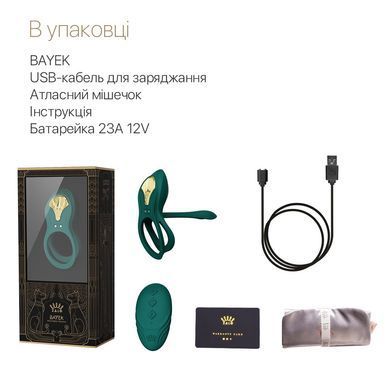 Смарт ерекційне кільце Zalo BAYEK Turquoise Green, подвійне з ввідною частиною, пульт ДК SO6644 фото