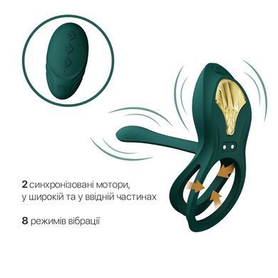 Смарт ерекційне кільце Zalo BAYEK Turquoise Green, подвійне з ввідною частиною, пульт ДК SO6644 фото