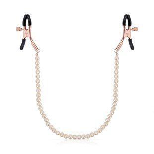 Затискачі для сосків з перлинним ланцюжком Rosy Gold - Nipple Clamps Pearls SX3898 фото