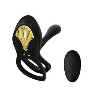 Смарт ерекційне кільце Zalo &mdash; BAYEK Obsidian Black, подвійне з ввідною частиною, пульт ДК SO6646 фото
