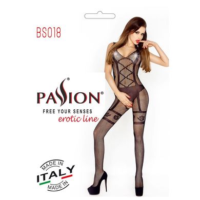 Бодістокінг Passion BS018 black, комбінезон, імітація панчіх і пояса PBS018B фото