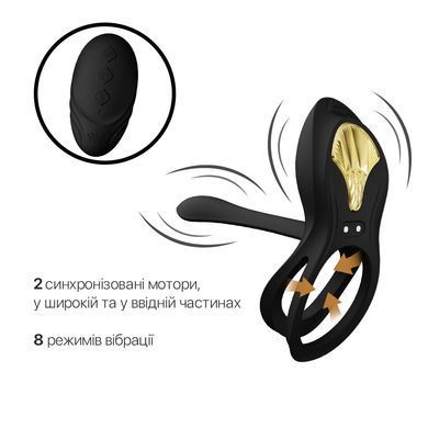 Смарт ерекційне кільце Zalo &mdash; BAYEK Obsidian Black, подвійне з ввідною частиною, пульт ДК SO6646 фото