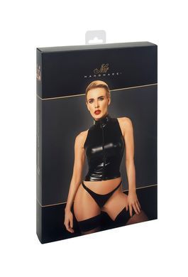 Топ Noir Handmade F324 Glam, XL, black, халтер, на блискавці, вінілові вставки, комір-стійка SX0378 фото