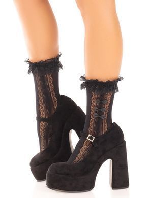 Шкарпетки ажурні Leg Avenue Mini Bow Lace Anklet, чорні, з рюшами, декор &mdash; бантики SX1046 фото