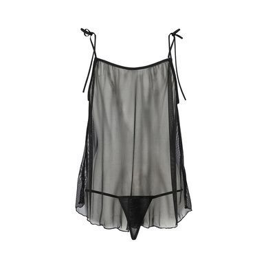 Сорочка прозора бебі дол MELANIA CHEMISE black XXL/XXXL - Passion, трусики, на тонких бретелях EL16306 фото