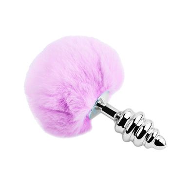 Металева анальна пробка Кролячий хвостик Alive Fluffy Twist Plug L Purple, діаметр 3,8 см SO6310 фото