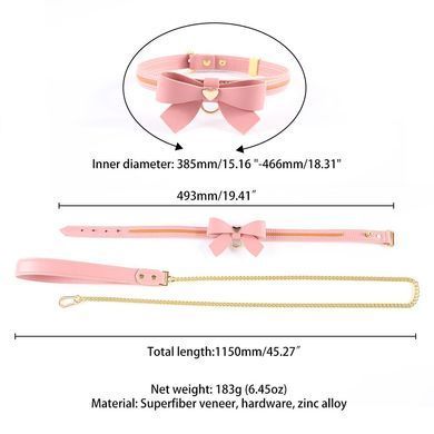 Нашийник з повідцем LOCKINK SEVANDA Love Heart Butterfly Leather Collar Set, рожевий, з бантом SX0864 фото
