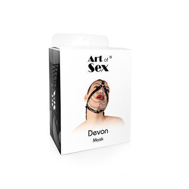 Маска з ланцюгами Art of Sex - Devon, натуральна шкіра, колір чорний SO9983 фото