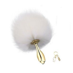 Металева анальна пробка &mdash; кролячий хвіст LOCKINK SEVANDA White Bunny-Tail Anal Rose-shape Plug SX0867 фото