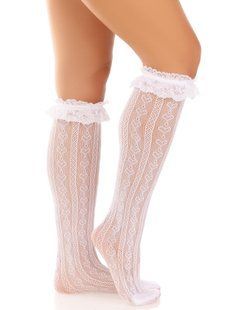 Гольфи ажурні Leg Avenue Sweetheart Ruffle Cuff Knee Highs, білі, малюнок-сердечка SX1049 фото