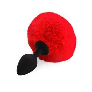 Силіконова анальна пробка М Art of Sex - Silicone Butt plug Rabbit Tail, Червоний SO6964 фото
