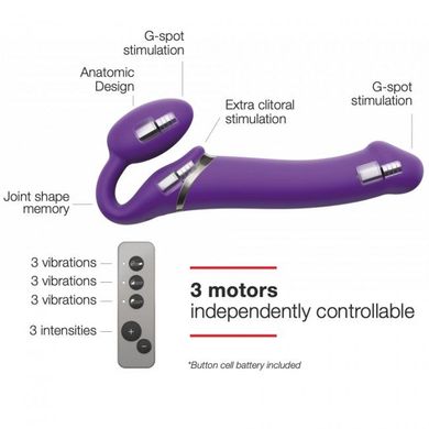 Безремінний страпон з вібрацією Strap-On-Me Vibrating Violet L, діам. 3,7см, пульт ДК, регульований SO3826 фото